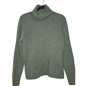Eddie Bauer Vtg Sweater Mens XL Green /Brown Wool Blend Suede Elbow Patch